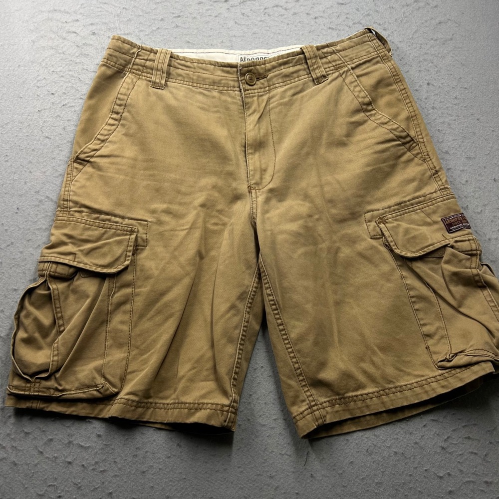 Aeropostale Mens Cargo Shorts 32 Khaki Tan Y2K Skater Cotton Twill 1819